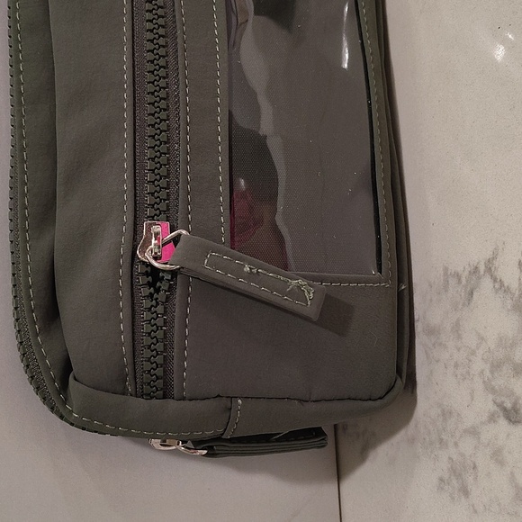 Olive Green Clutch with Detachable Canvas Strap Multiple Pockets - Picture 5 of 12